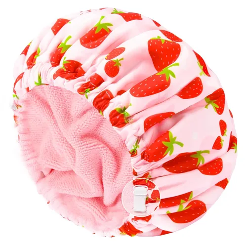 Miniatura 10 de Gorro de ducha para mujer, gorro de baño negro, reversible, grande, impermeable, ajustable, forro de rizo y banda elástica, dobladillo elástico
