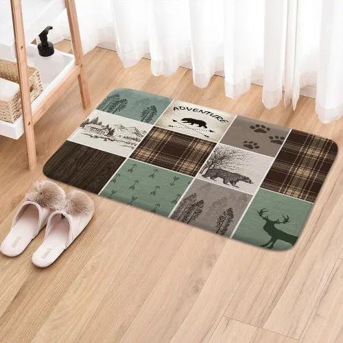 Miniatura 3 de Alfombras de baño de cabaña retro rústicas para baño, osos, ciervos, caza, animales salvajes, franela para baño, ducha, antideslizante, tapete a