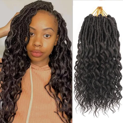 Miniatura 10 de Cabello de Ganchillo Goddess Locs de 12 Pulgadas 8 Paquetes Nuevos Locs Sintéticos Suaves Trenzas de Ganchillo Ondas Profundas Extensiones de 1b