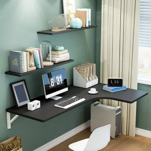 Mesa plegable flotante para montar en la pared, multifunción, mesa de comedor, mesa de trabajo, 10 tamaños, con accesorios, color negro
