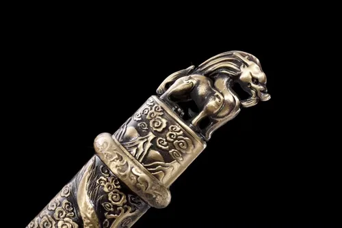 Miniatura 9 de Espadas chinas, Espada Rey Dragón Real, Hojas de acero de Damasco forjado, accesorios de latón, vaina de ébano, negro