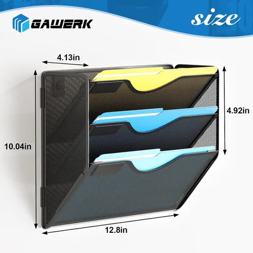 Miniatura 2 de Gawerk Organizador de archivos de pared colgante de 3 niveles, organizador de papel de correo de malla para colgar carpetas de archivos para oficina