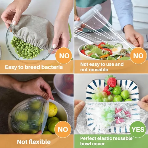 Miniatura 4 de Sukh 100 fundas reutilizables para tazones, gruesas y resistentes, fundas elásticas para alimentos, elásticas, reutilizables, desechables