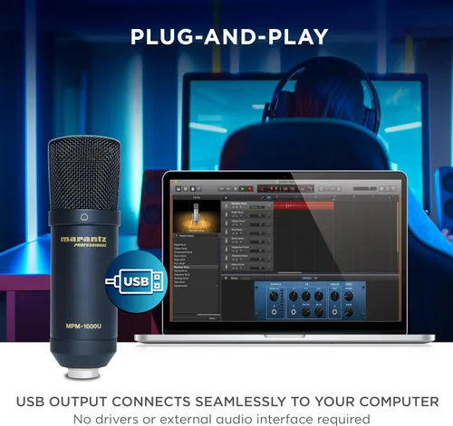Miniatura 3 de Marantz Professional MPM-1000U - Micrófono de condensador USB para juegos, streaming y podcasting - Interfaz de audio incorporada, soporte