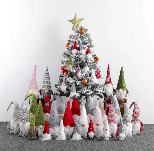 Miniatura 7 de Juego de 10 gnomos colgantes para árbol de Navidad, gnomos de felpa suecos hechos a mano, Papá Noel, elfo, decoración para el hogar, decoración