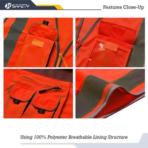 Miniatura 4 de JKSafety Chaleco de seguridad frontal con 10 bolsillos clase 2 de alta visibilidad con tiras reflectantes, cumple con los estándares ANSI/ISEA