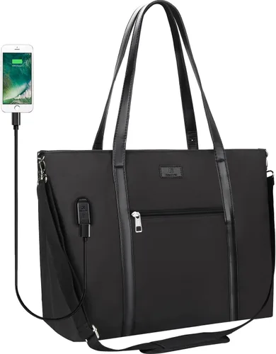 Bolsa de mano para laptop de 15.6 pulgadas, maletín tipo bolsa de tamaño grande con puerto USB para mujer