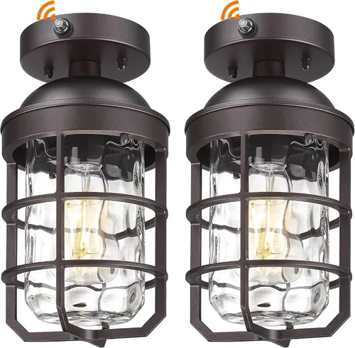 Miniatura 18 de Emliviar Lámpara de techo estilo granja, luz semiempotrada vintage para interior, luz de seguridad con vidrio templado transparente, acabado