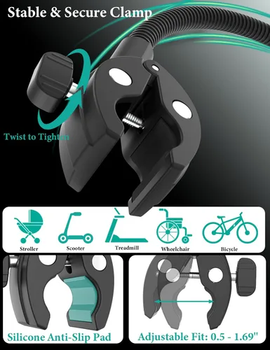 Miniatura 3 de Soporte de teléfono para cochecito, soporte de teléfono celular con cuello de cisne para cochecito de bebé, carrito de compras, bicicleta