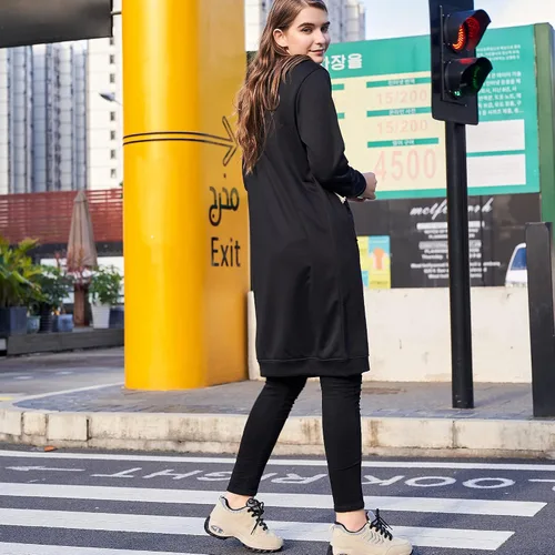 Miniatura 4 de Chaqueta tipo sudadera larga con cremallera y capucha, estilo casual para mujer, sudadera con bolsillos de gran tamaño y moderna