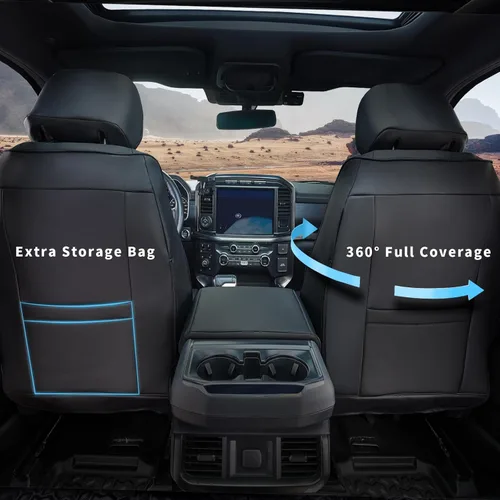 Miniatura 6 de Fundas de asiento para Ford F150, fibra de carbono de ajuste personalizado, accesorios de camiones de cuero XL/XLT 2015-2026