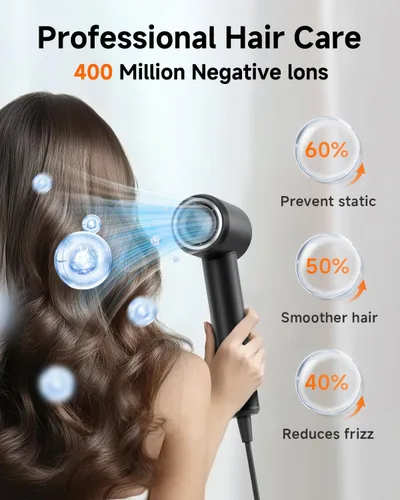 Miniatura 5 de Secador de pelo profesional con difusor para cabello rizado, secador iónico negativo de 1,312.3 ft para secado rápido, motor sin escobillas de alta