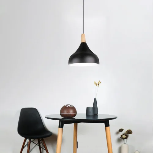 Lámpara colgante de madera maciza, altura ajustable, cúpula colgante de techo, moderna lámpara colgante grande para cocina, isla, comedor, Negro