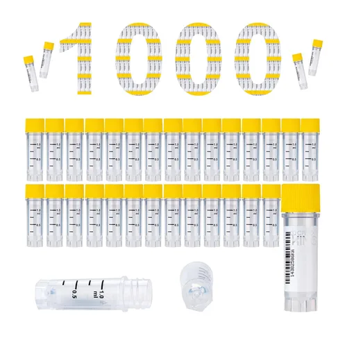 Miniatura 51 de Cryoviales de 0.0 fl oz, 25Pcs Cryotubes con código de barras lateral, frascos de esterilización con rosca externa, tubos de muestra con tapas Azul