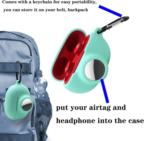 Miniatura 7 de Funda protectora de silicona compatible con Beats Studio Buds Airtag con soporte para Airtag, encuentra tu funda para auriculares, verde aguacate