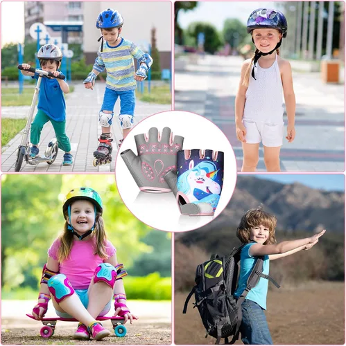 Miniatura 5 de Funtery 2 pares de guantes deportivos de ciclismo para niños, guantes de medio dedo de unicornio, guantes de ciclismo para niños y niñas, guantes