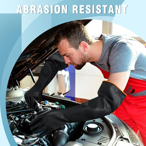 Miniatura 6 de 22" Guantes de látex resistentes a los productos químicos reutilizables, guante de goma largo resistente de trabajo para lavar platos, guante