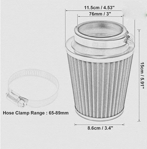 Miniatura 3 de Limpiador de filtro de aire de 2.992 in para tubo de admisión con filtro de repuesto de 2.99 pulgadas de diámetro (2.992 in negro B)