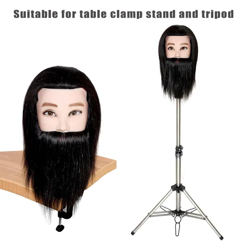 Miniatura 5 de ISHOT - Cabeza de maniquí masculino, cabeza de muñeca de 12 pulgadas, cabeza de entrenamiento, con cabello humano 100% real para peluqueros