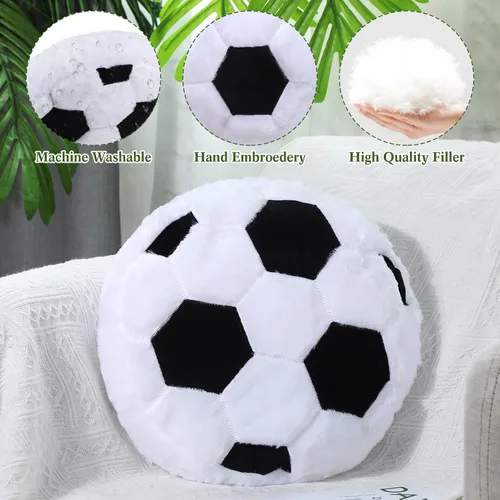 Miniatura 4 de Jetec 2 almohadas de fútbol mullidas y suaves con forma de fútbol, decoración deportiva redonda de felpa para decoración de dormitorio