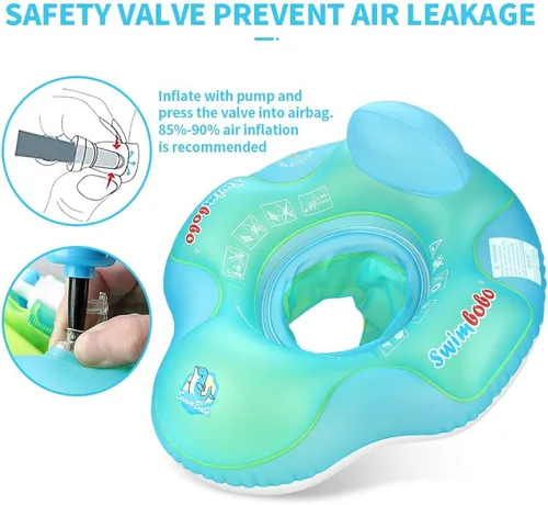 Miniatura 5 de Flotador inflable de piscina para bebé, asiento de piscina para niños de 2 a 4 años (azul, grande)