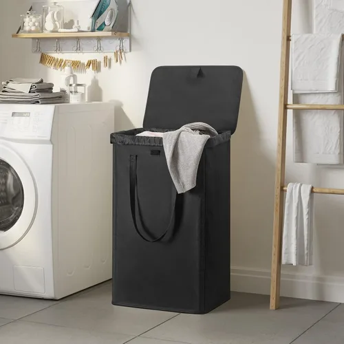 Miniatura 2 de WOWLIVE Cesta de lavandería de 100 litros con tapa, cesta plegable grande con 2 bolsas y asas extraíbles, cesta de ropa sucia plegable alta