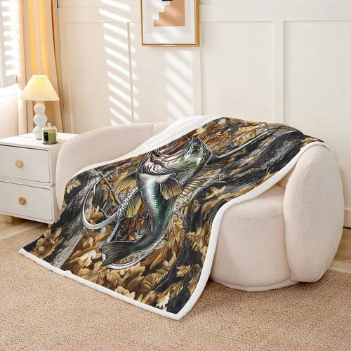 Miniatura 3 de Feelyou - Manta de forro polar camuflaje de 40 x 50 pulgadas para niños, niños y adolescentes, con diseño de peces de caza, manta de sherpa