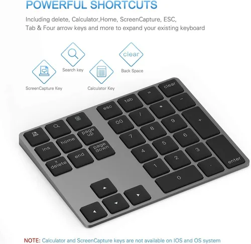 Miniatura 4 de Teclado Numérico Bluetooth, Lekvey Teclado Numérico Inalámbrico Recargable de Aluminio Delgado de 34 Teclas Teclado Numérico Externo Entrada