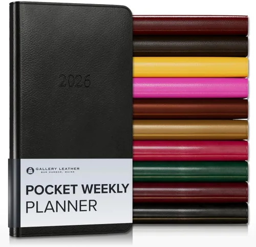Miniatura 129 de Gallery Leather Agenda semanal y mensual grande 2025-2026, agenda y cuaderno con elegantes bordes de página dorados dorados, 12 meses, cactus Cactus