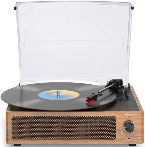 Miniatura 14 de Tocadiscos de vinilo con altavoces, receptor inalámbrico de 3 velocidades, fonógrafo LP de transmisión por correa, auriculares AUX RCA, parada Verde