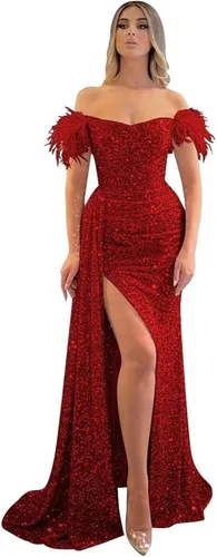 Miniatura 36 de Vestidos de fiesta de lentejuelas con hombros descubiertos, vestido formal de sirena brillante, vestido largo de fiesta de noche con abertura
