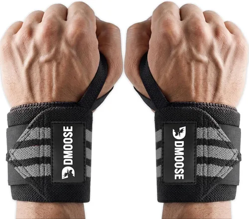 Miniatura 12 de DMoose Fitness Muñequeras para levantamiento de pesas de 18 pulgadas – Envoltura de gimnasio resistente con lazo para el pulgar para apoyo y alivio