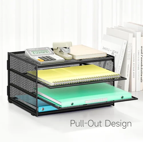 Miniatura 4 de Lavatino Bandeja organizadora de papel de escritorio de 3 niveles, bandeja de archivos de metal de malla negra para escritorio, suministros
