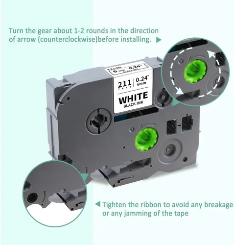 Miniatura 3 de Paquete de 6 cintas de 6 mm 0.23" laminadas compatibles para Brother P Touch, cinta de etiquetas de 6 mm Tze211 Tze111 Tze411 Tze511 Tze611 Tze711
