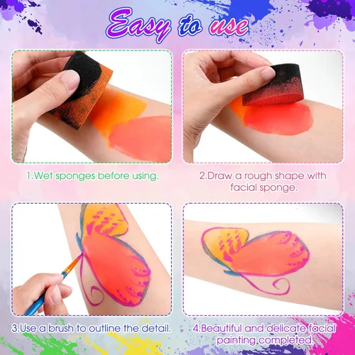 Miniatura 3 de 32 esponjas de pintura facial de alta densidad para adultos, pintura facial y corporal, verano, carnaval, obras de arte, festivales, pétalos