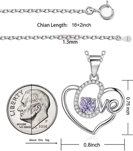 Miniatura 6 de ITS4YEO 925 Sterling Silver Love Heart Birthstone Necklaces Silver Necklace Zircon Pendant Necklaces for Women Jewelry Gift for Women Wife Girls Her