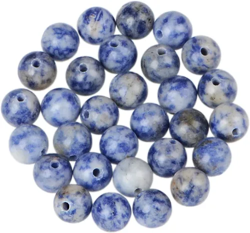 Miniatura 16 de AD Beads Cuentas redondas sueltas de piedras preciosas naturales de 0.394 in, agujero grande, tamaño de 0.079 in, 30 unidades (perla blanca)