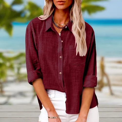 Miniatura 36 de SMIDOW Camisa de algodón y lino con botones para mujer