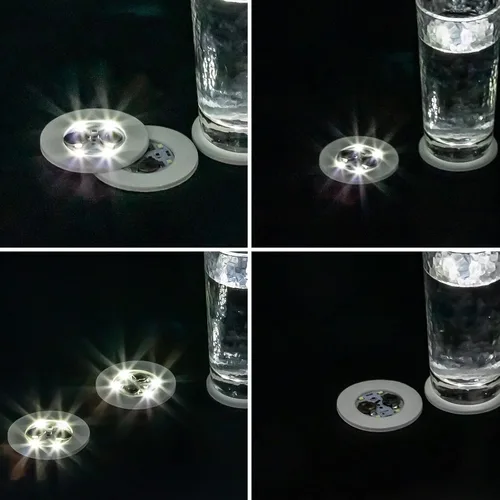Miniatura 6 de 12 posavasos con luz LED blanca para decoración de bebidas para fiesta de bar Glowing Effect for Bar & Wedding Parties. Sticks to Bottles or