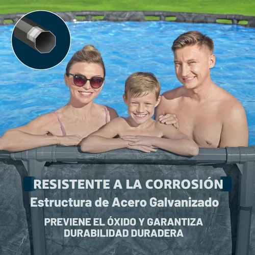Miniatura 8 de Bestway APX 365 - Piscina sobre el suelo de 18 x 52 pulgadas, juego de piscina redonda con marco de metal con bomba de filtro de arena, escalera