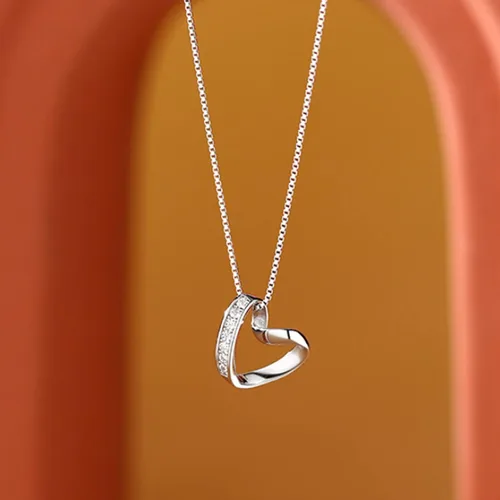 Collar de plata de ley 925 chapado en rodio, joyería vintage 2023, collar de corazón de circonita para mujer