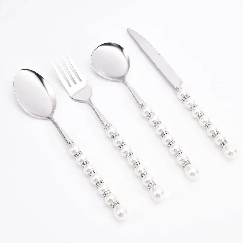 Miniatura 7 de Moderno juego de cubiertos para 16 elegantes cubiertos de acero inoxidable 18/10, mango de perla, 64 cuchillos, tenedores y cucharas, juego