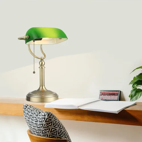 Miniatura 5 de Lámpara de escritorio de banqueros de vidrio verde antiguo y puerto de carga rápida USB Lámpara de escritorio