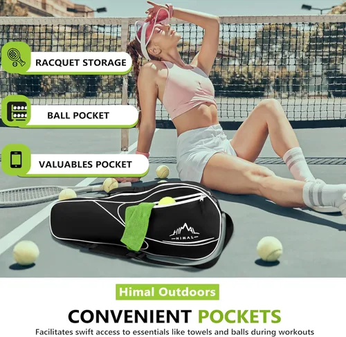 Miniatura 8 de Bolsa de Tenis Himal para 3 Raquetas con Almohadilla Protectora, Bolsa de Raqueta de Tenis para Hombres y Mujeres, Entusiastas del Deporte de Todas