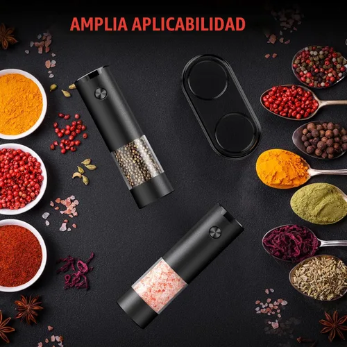 Miniatura 6 de Juego de molinillo eléctrico de sal y pimienta, batería automática, molinillo de pimienta, grosor ajustable, fácil de llenar, capacidad mejorada