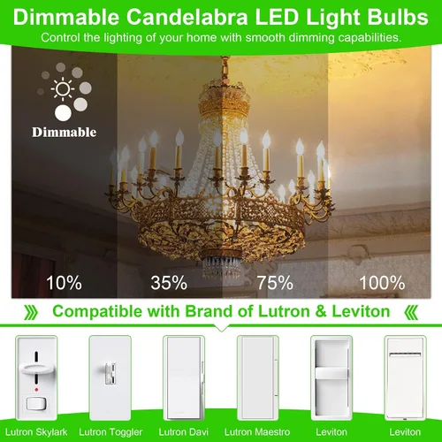 Miniatura 3 de Bombilla LED E12 regulable equivalente a 60 W, blanco suave 2700K, 500 lúmenes, bombillas LED de candelabro de 4 W, bombillas CA10 con punta