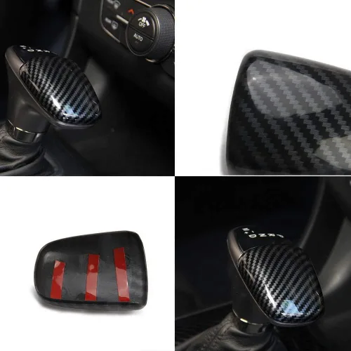 Miniatura 4 de Crosselec - Adhesivo decorativo de fibra de carbono para el pomo de la palanca de cambios para Dodge Charger 2015+ (Negro)
