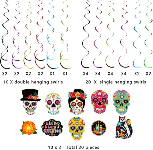 Miniatura 3 de Decoraciones del Día de los Muertos, decoración de remolinos colgantes de calavera de azúcar, decoración del día de los muertos, decoración
