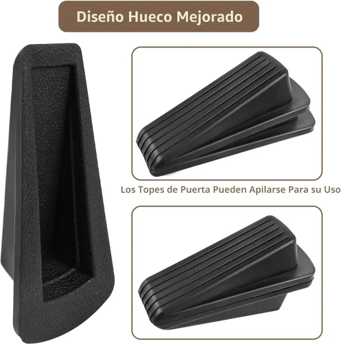 Miniatura 5 de JZWBLILY Topes de puerta para la parte inferior de la puerta en el piso, cuña de tope de puerta de goma premium, topes de puerta apilables Negro