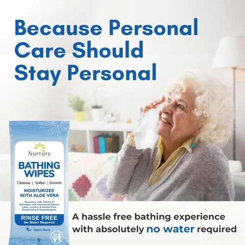 Miniatura 2 de Nurture Toallitas de baño sin enjuague para adultos con aloe Limpieza sin agua para pieles sensibles Toallitas húmedas desechables para adultos